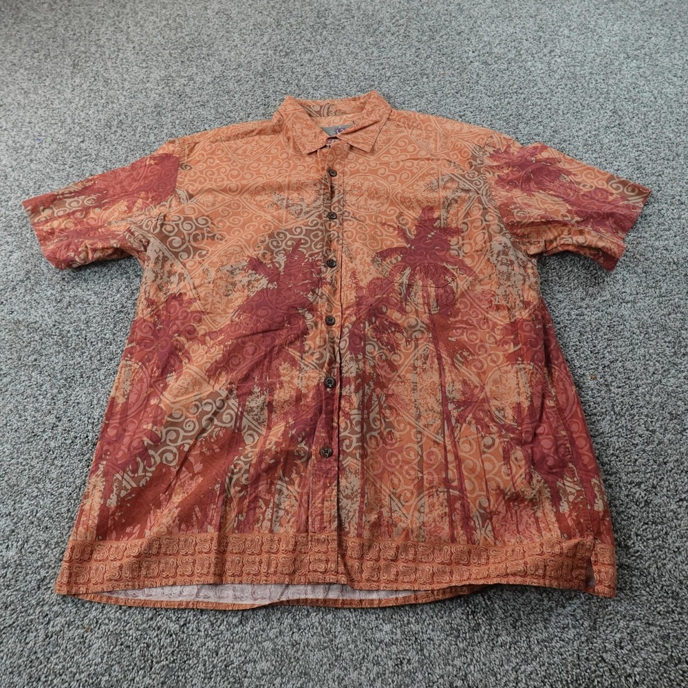 Territory Ahead Shirt Mens XL Orange Geomtric Palm Hawaiian Aloha Button Up Camp